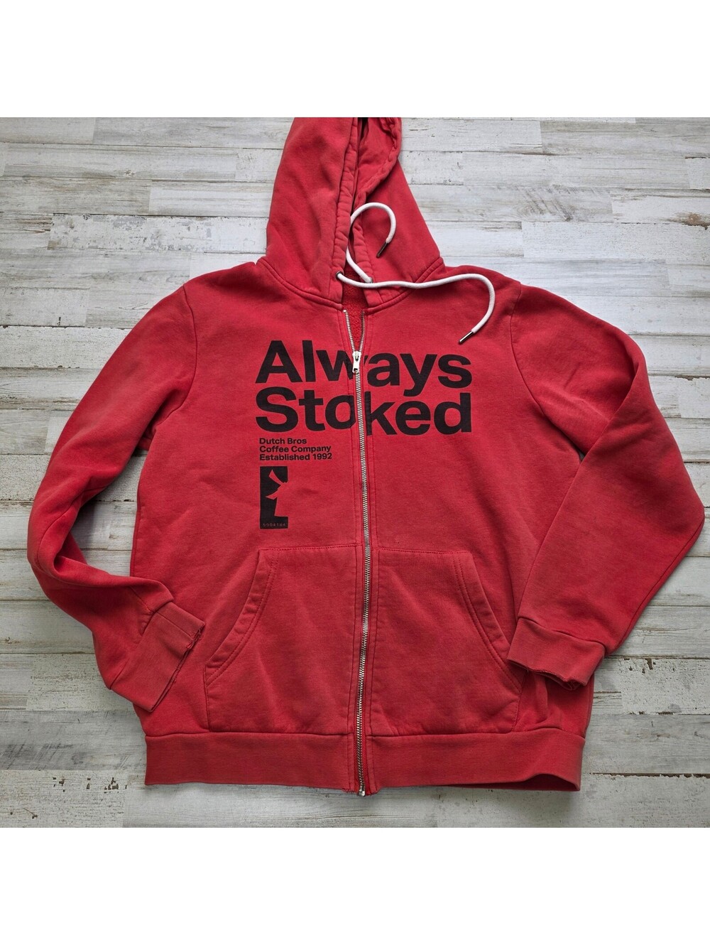 Dutch Bros Always Stoked Hoodie Adult M Red Full Zip Coffee Sweatshirt
